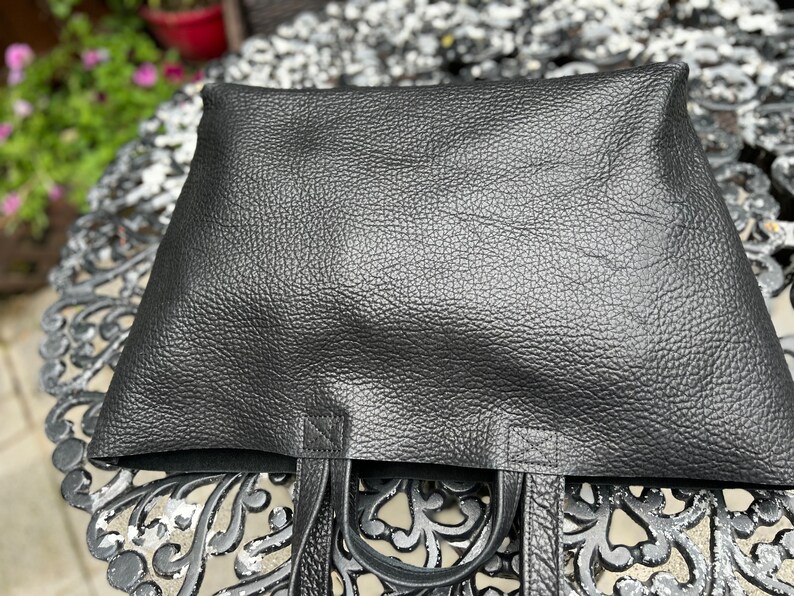 Extra large Black leather tote bag Work and travel computer bag, Large shopping bag with zipper option – Image 7