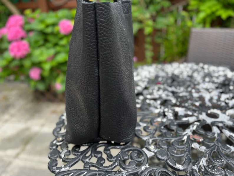 Extra large Black leather tote bag Work and travel computer bag, Large shopping bag with zipper option – Image 6