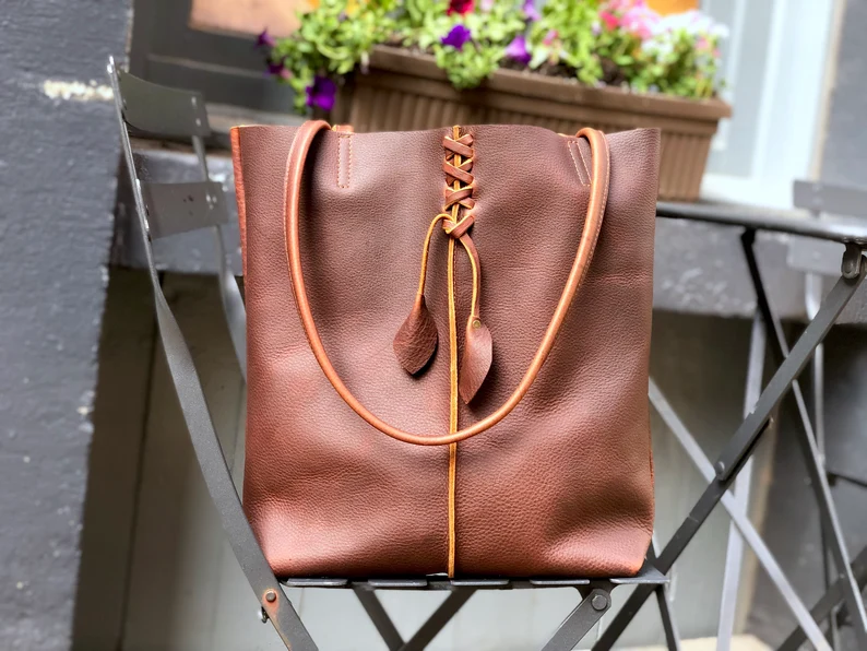Tall brown leather tote tassels - Imagem 5