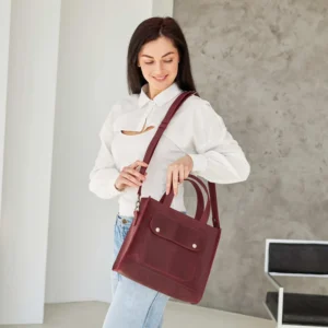 Leather work tote bag, Burgundy tote leather, Laptop tote bag women, Large work tote women, Burgundy bag leather messenger