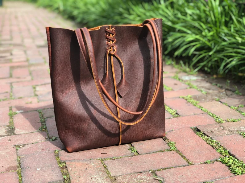 Tall brown leather tote tassels - Imagem 6